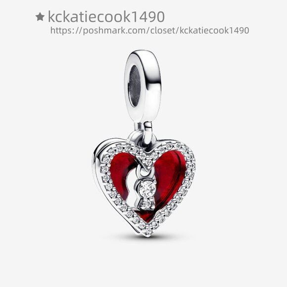 Pandora Red Heart & Keyhole Double Dangle Charm - Picture 1 of 5